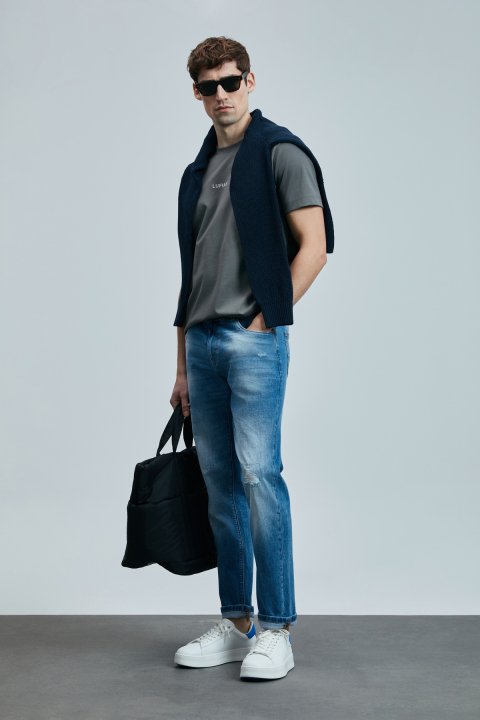 Franz Smart Jeans Men's Trousers Slim Fit Blue - LUFIAN