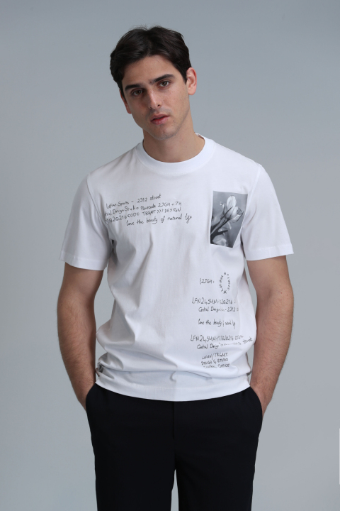 Fred Modern Grafik T- Shirt Beyaz - Lufian