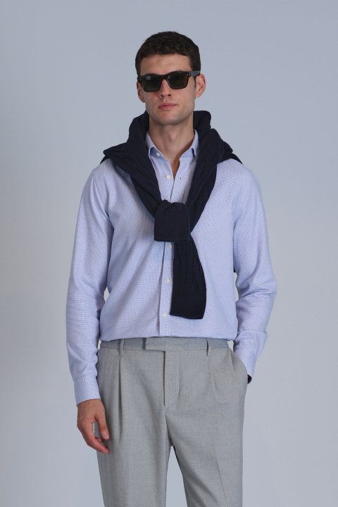 Frederik Erkek Basic Gömlek Slim Fit Açık Mavi - Lufian