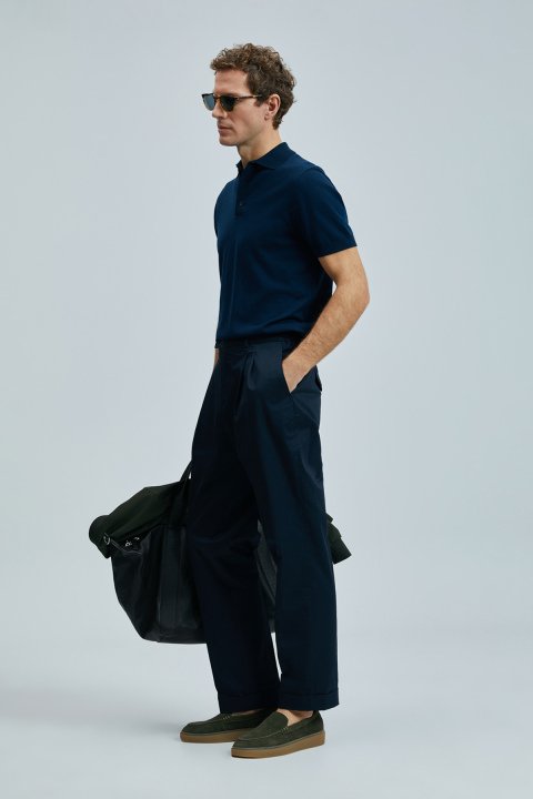 Fredıco Smart Men's Chino Pants Comfort Pleated Navy Blue - Lufian