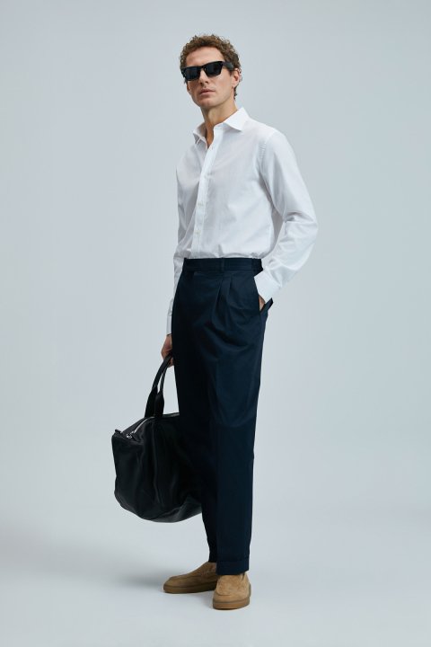Fredıco Smart Men's Chino Pants Comfort Pleated Navy Blue - Lufian (1)