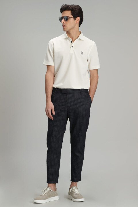 Fres Smart Mens Chino Pants Tailored Fit Navy - Lufian