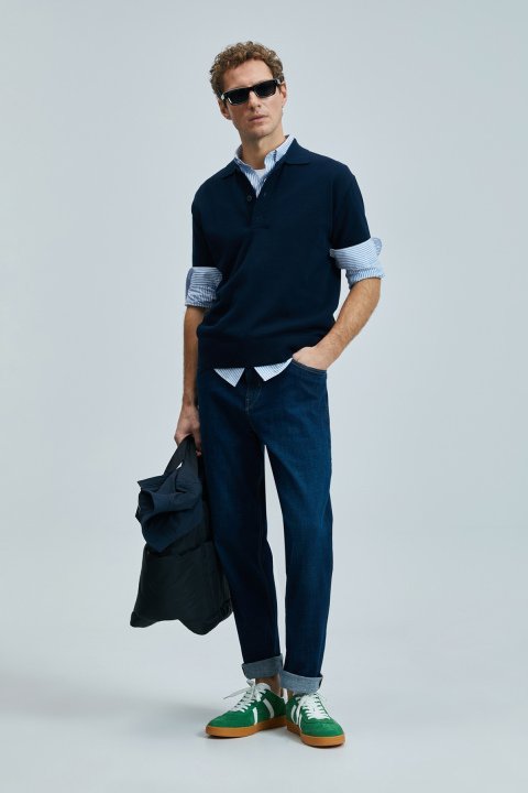 Fresh Men's Cotton Sweater Navy Blue - Lufian