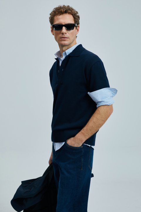 Fresh Men's Cotton Sweater Navy Blue - Lufian (1)