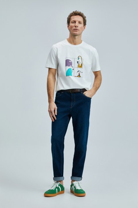 Funky Modern Grafik T- Shirt Kırık Beyaz - Lufian