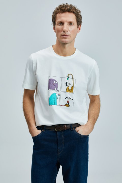 Funky Modern Grafik T- Shirt Kırık Beyaz - Lufian (1)