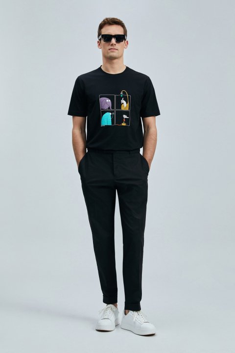 Funky Modern Grafik T- Shirt Siyah - Lufian (1)