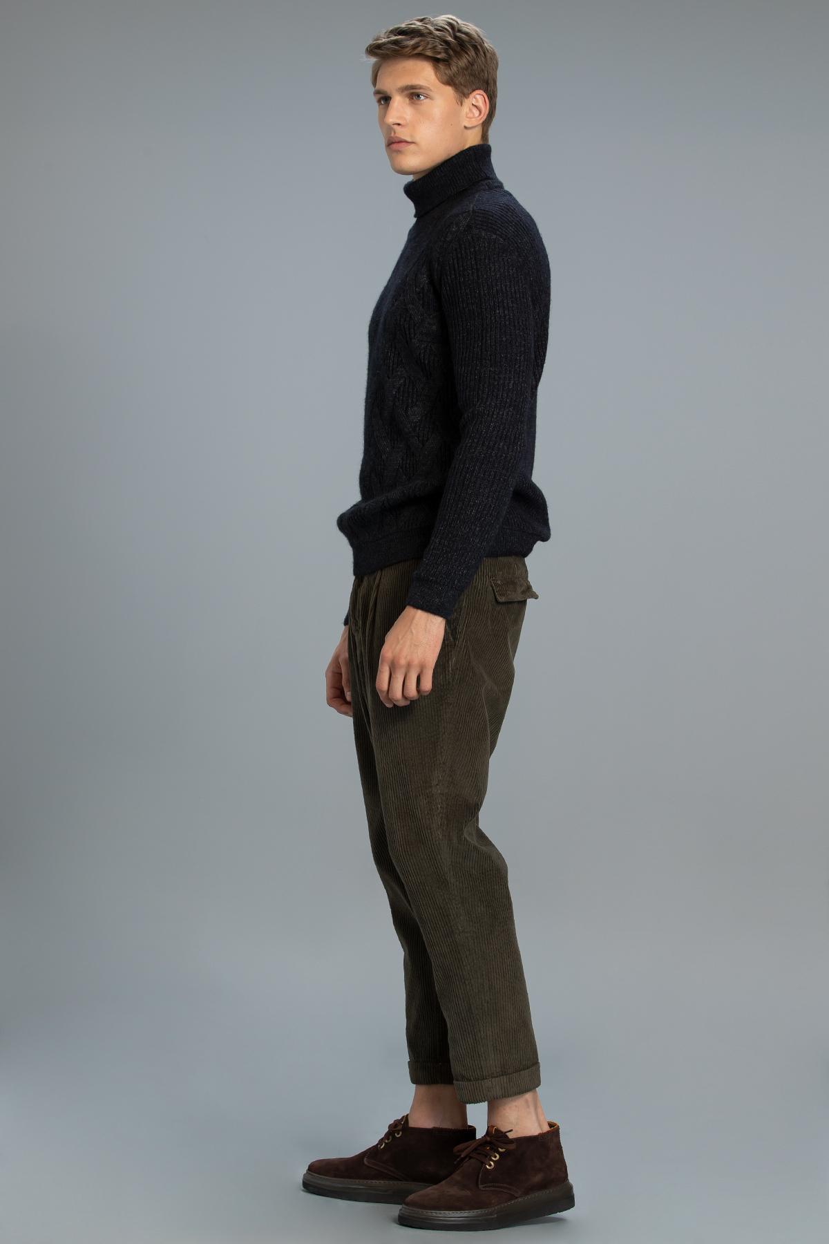Gert Smart Erkek Chino Pantolon Tailored Tek Pile Haki