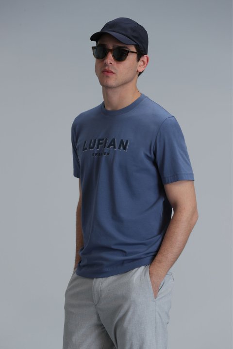 Gold Modern Grafik T- Shirt Koyu Mavi - Lufian