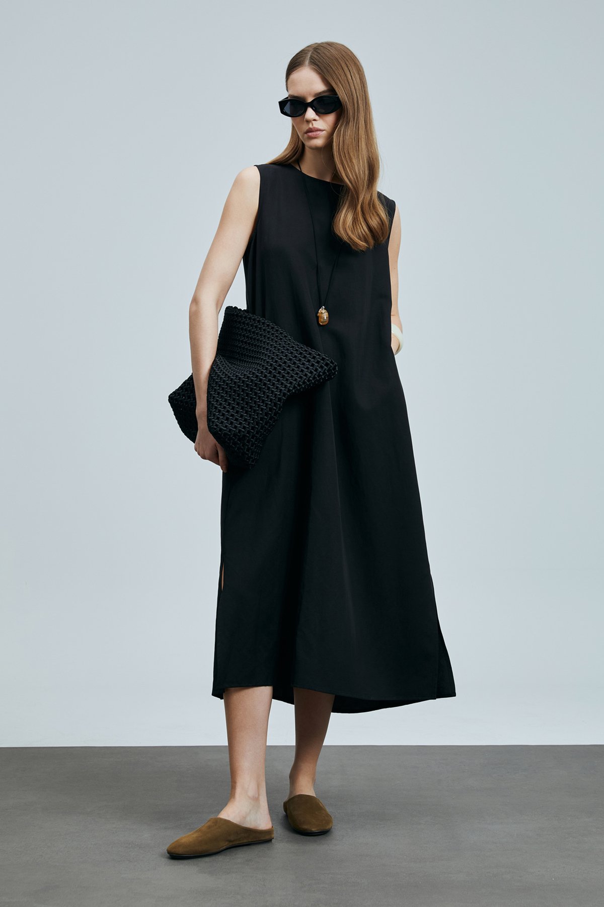 Grace Kadın Lyocell Karışımlı Keten Elbise Siyah - Lufian (1)