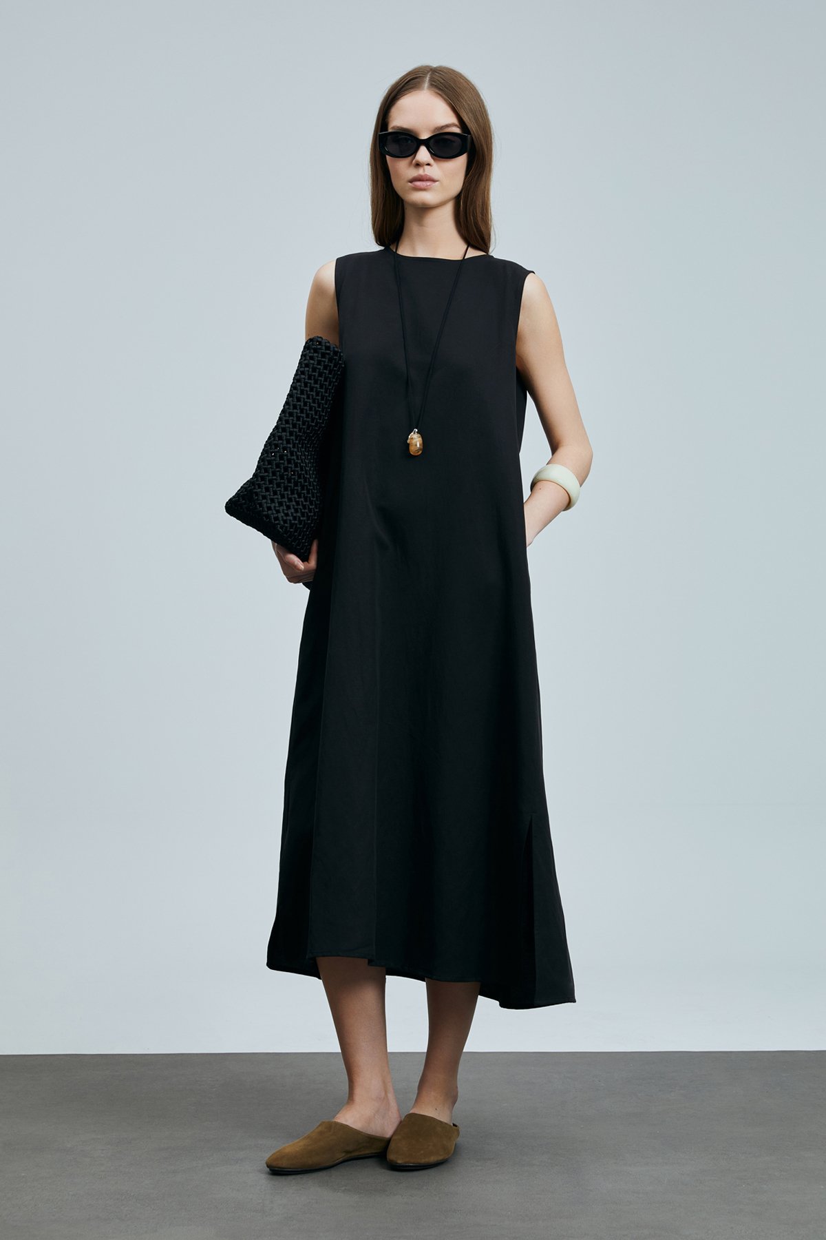 Grace Kadın Lyocell Karışımlı Keten Elbise Siyah - Lufian