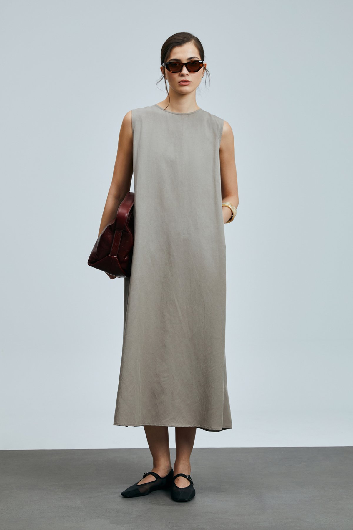 Grace Kadın Lyocell Karışımlı Keten Elbise Vizon - Lufian