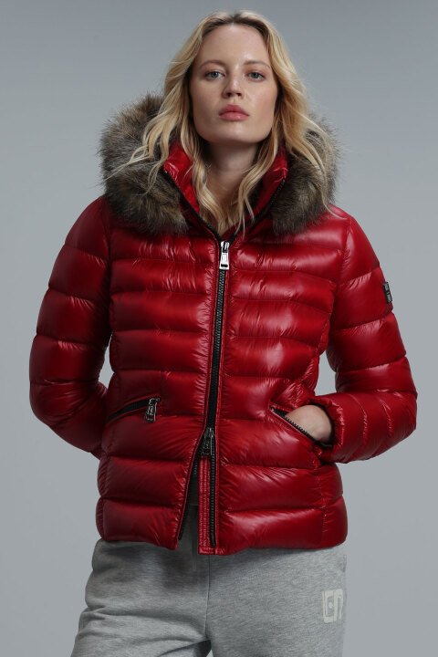 Halsey Kaz Tüyü Kadın Mont Koyu Kırmızı - Lufian