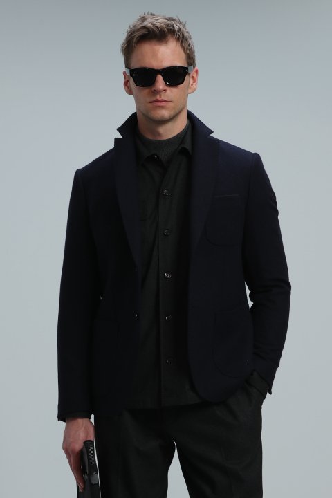 Haly Sports Men's Blazer Jacket Slim Fit Navy Blue - Lufian