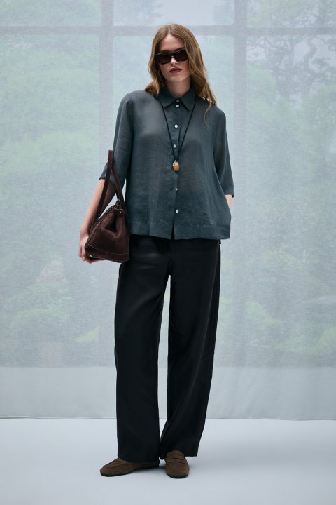 Hanna Kadın Gömlek Nefti Yeşil - Lufian