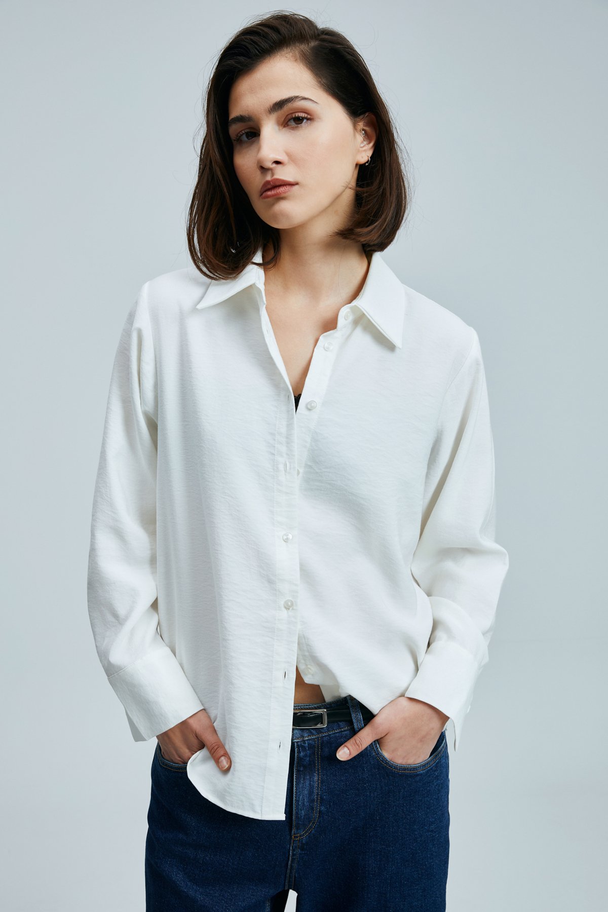 Hannah Women's Shirt Regular Fit Ecru - LUFIAN