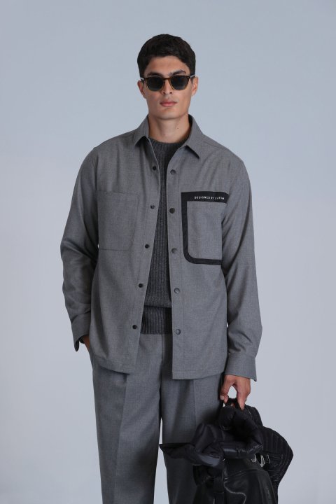 Hard Erkek Basic Gömlek Slim Fit Gri - LUFIAN