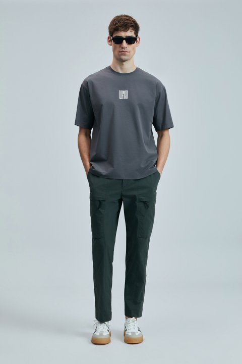 Helıx Modern Grafik T- Shirt Koyu Gri - Lufian