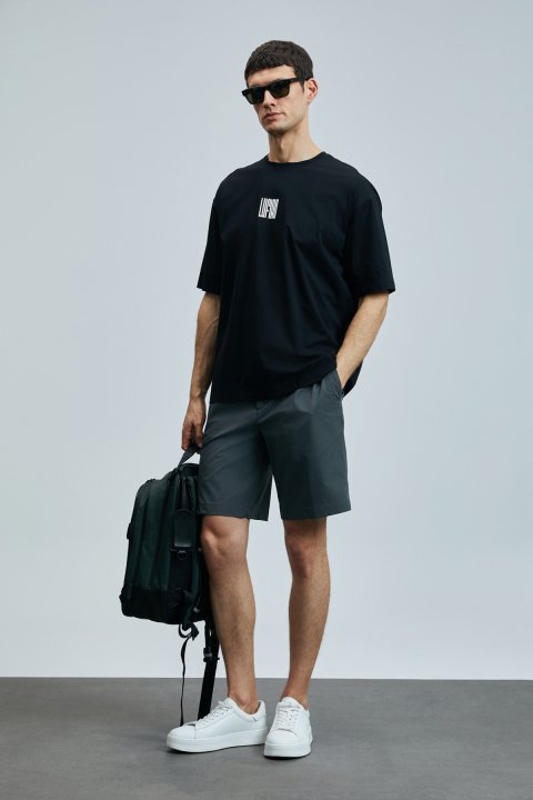 Helıx Modern Grafik T- Shirt Siyah - Lufian