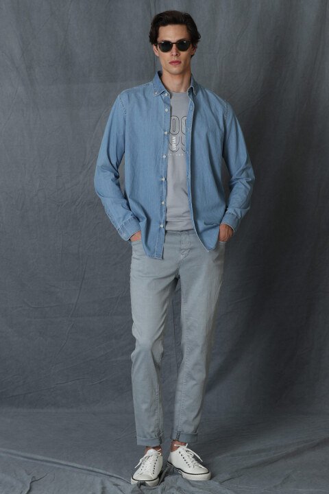 Helt Spor 5 Cep Erkek Pantolon Slim Fit Açık Gri - Lufian