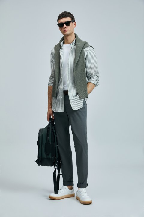 Helt Spor 5 Cep Erkek Pantolon Slim Fit Koyu Yeşil - Lufian