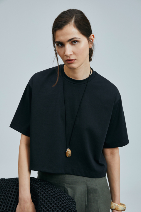 Herme Kadın Pamuklu T- Shırt Siyah - Lufian