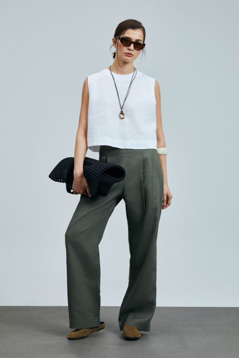 Hestıa Kadın Keten Pantolon Haki - Lufian