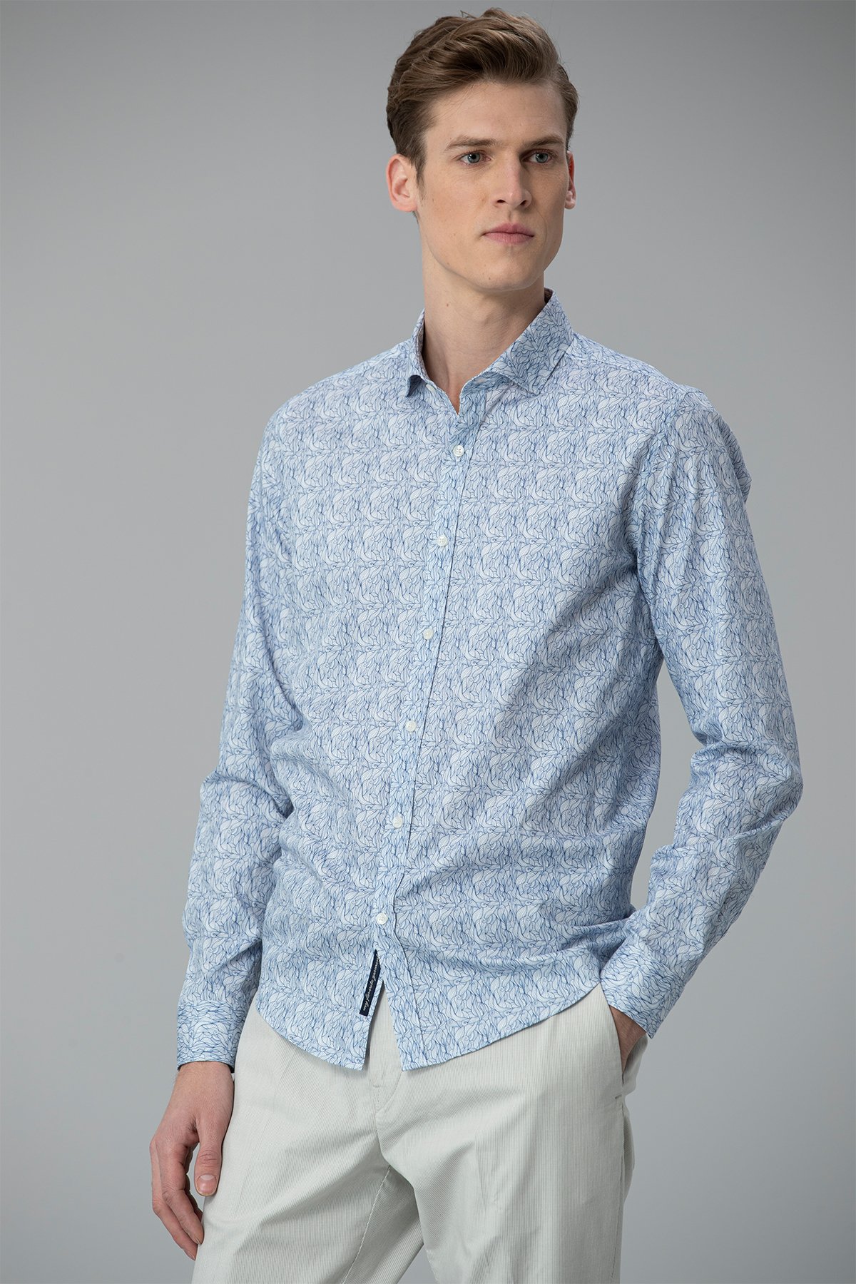 Hex Erkek Smart Gömlek Slim Fit Saks - Lufian