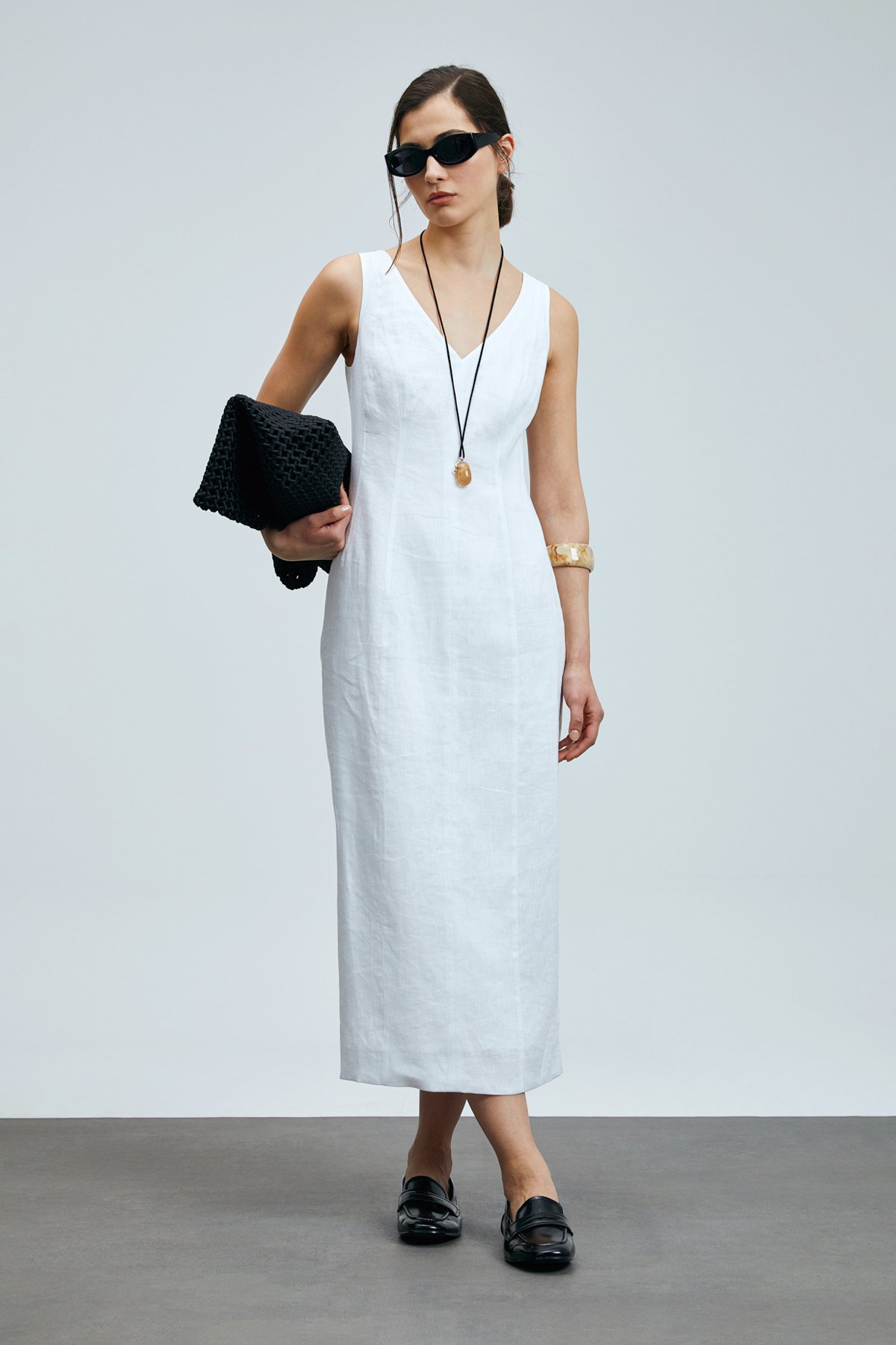 Honey Kadın Kolsuz Keten Elbise Beyaz - Lufian