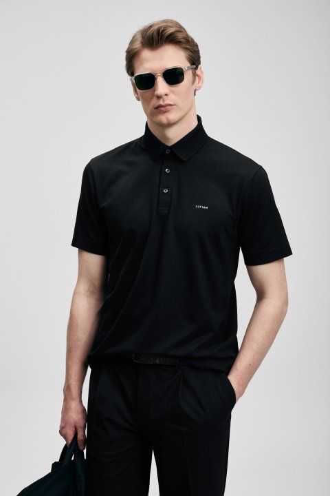 Hudson Smart Men's Polo T-Shirt Black - Lufian