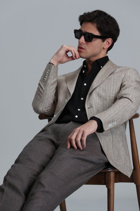 Jak Sports Mens Blazer Jacket Slım Fıt Beıge - Lufian