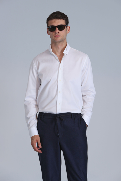 Jakob Erkek Basic Gömlek Slim Fit Beyaz - Lufian