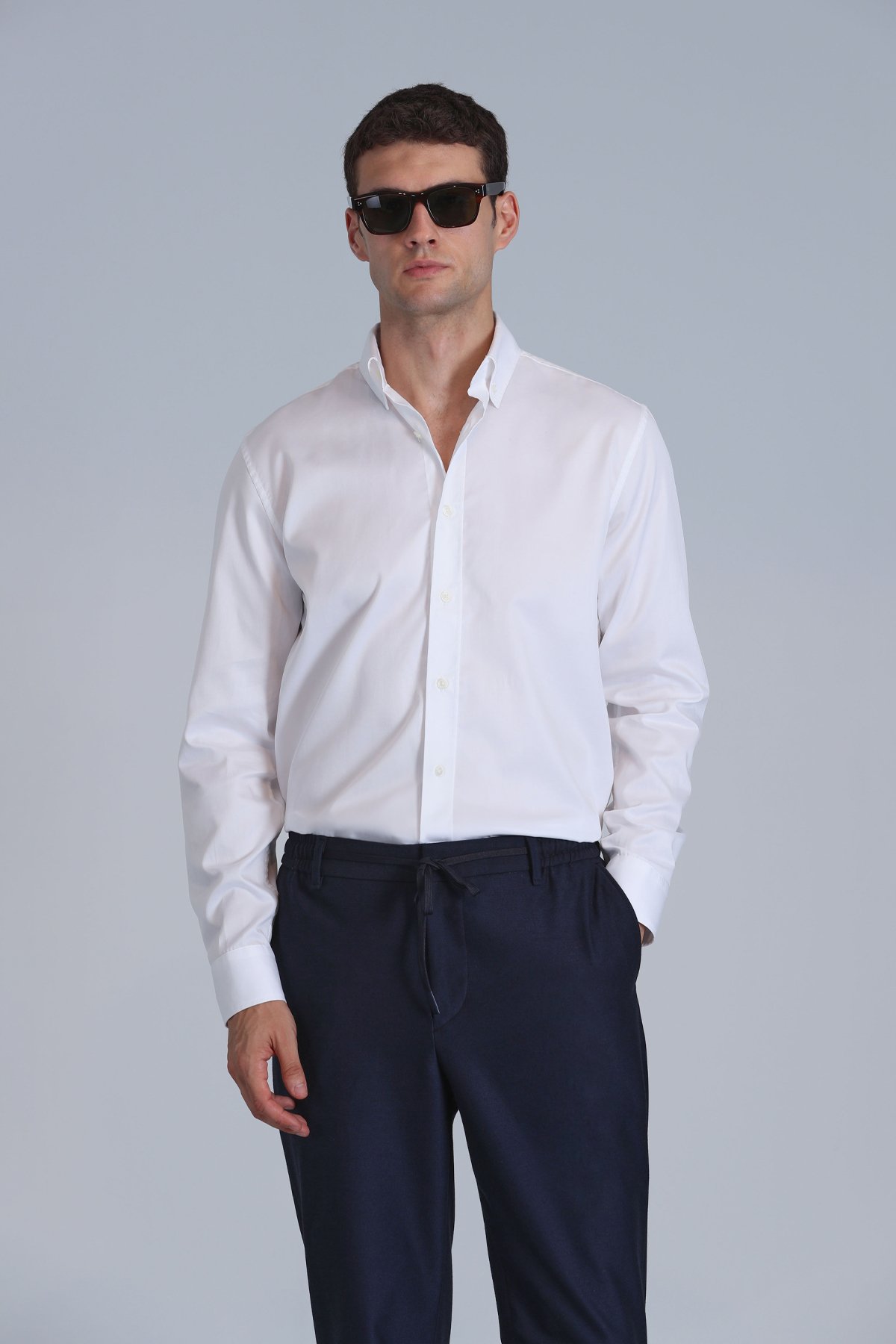 Jakob Erkek Basic Gömlek Slim Fit Beyaz - Lufian