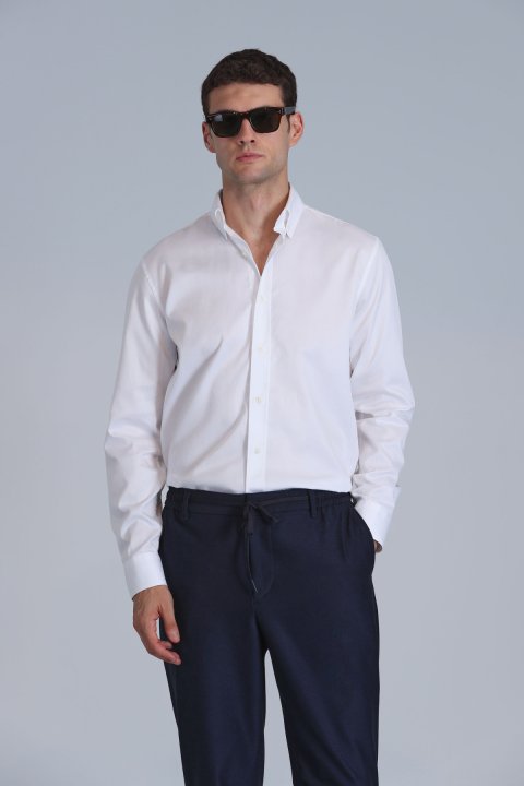 Jakob Erkek Basic Gömlek Slim Fit Beyaz - Lufian