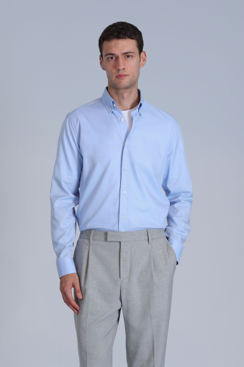 Jakob Erkek Basic Gömlek Slim Fit Mavi - Lufian