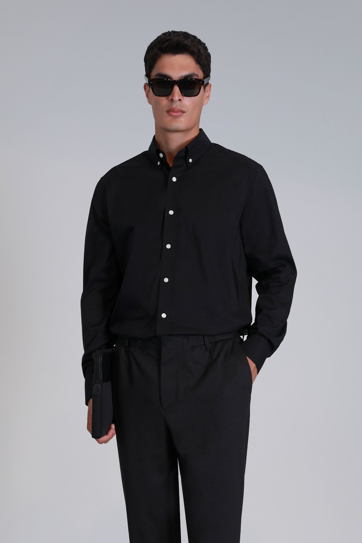 Jakob Erkek Basic Gömlek Slim Fit Siyah - Lufian