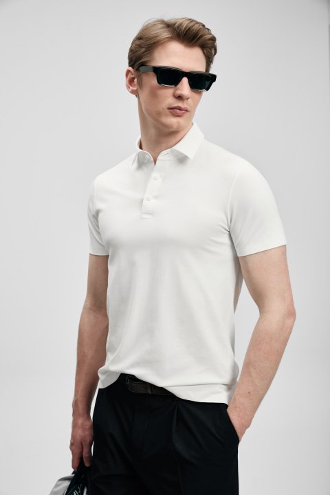 Jaxon Hi- Tech Performance Dikişsiz Polo Tişört Beyaz - LUFIAN