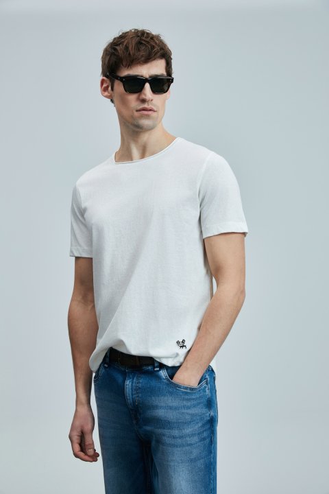 Junya Erkek Basic Tişört Kırık Beyaz - LUFIAN