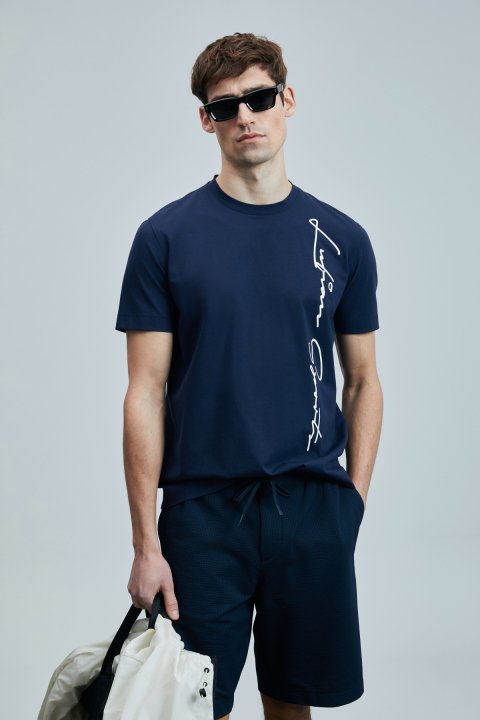 Justın Modern Grafik T- Shirt Açık Lacivert - Lufian