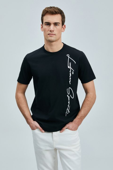 Justın Modern Grafik T- Shirt Siyah - Lufian