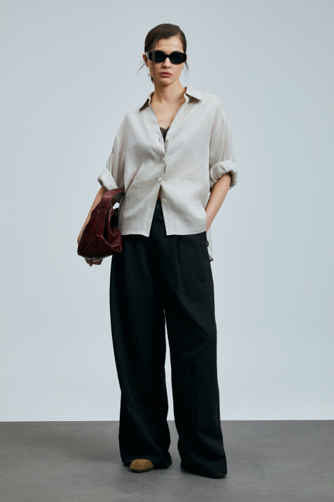 Juturna Kadın Keten Gömlek Bej - Lufian