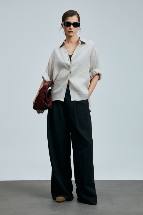 Juturna Kadın Keten Gömlek Bej - Lufian