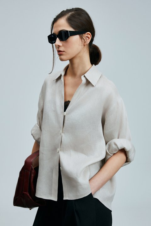 Juturna Kadın Keten Gömlek Bej - Lufian (1)