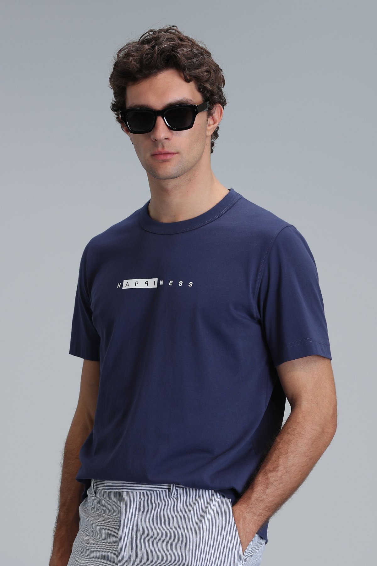 Kane Modern Grafik T- Shirt Açık Lacivert - Lufian