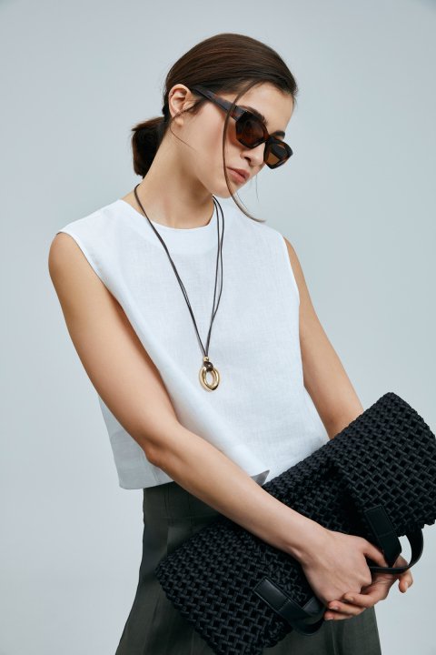 Karen Kadın Keten Bluz Beyaz - Lufian