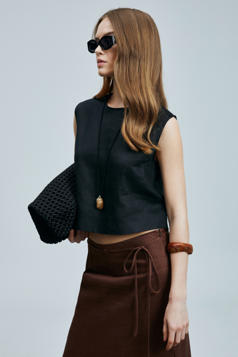 Karen Kadın Keten Bluz Siyah - Lufian (1)