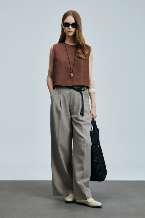 Karen Kadın Keten Bluz Kahverengi - Lufian (1)