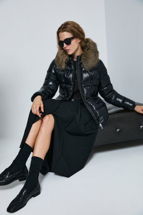 Klemantın Kaz Tüyü Kadın Mont Siyah - Lufian