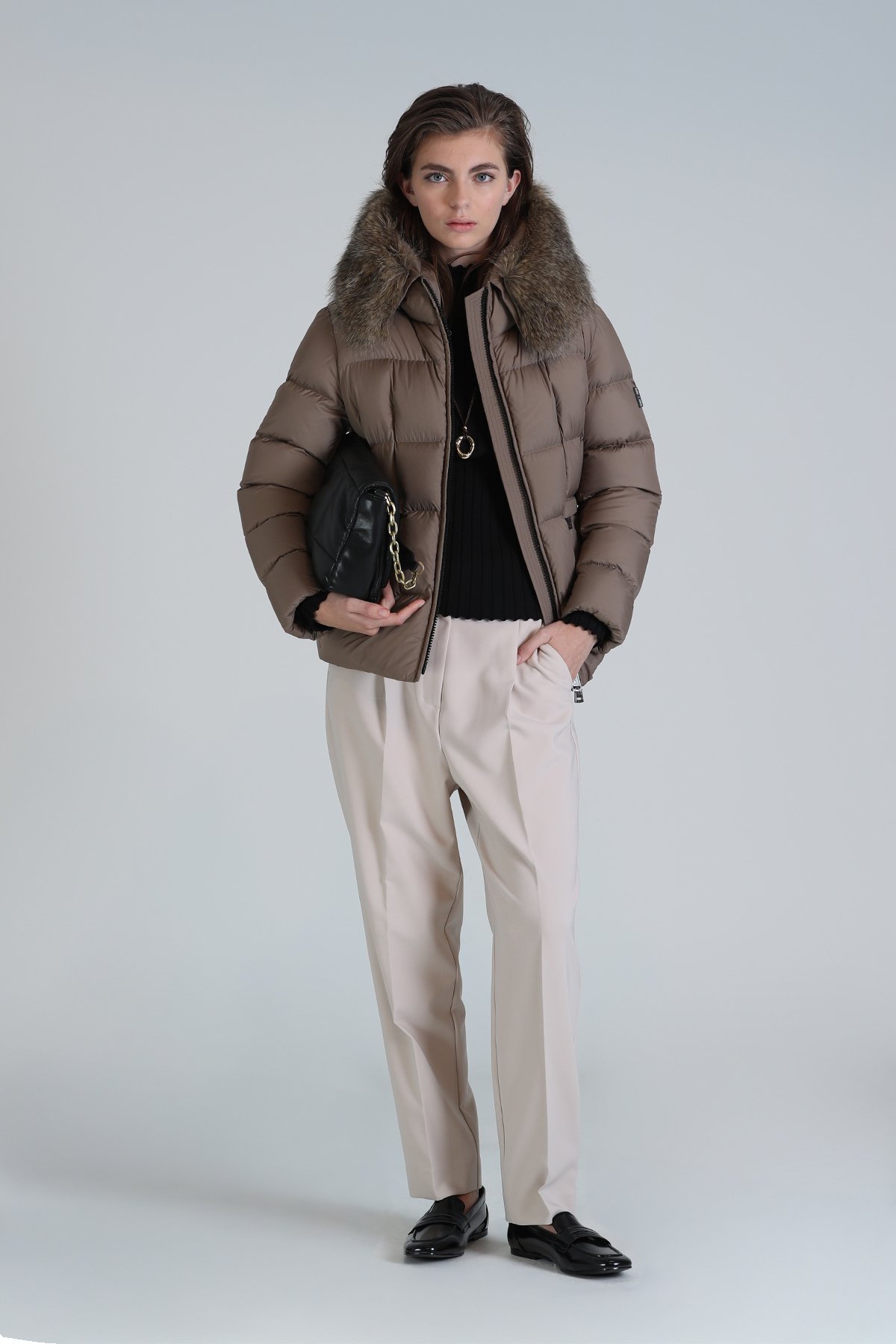 Klemantın Kaz Tüyü Kadın Mont Kum - Lufian (1)