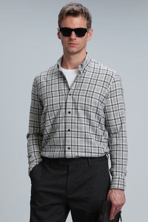 Lamira Erkek Basic Gömlek Comfort Slim Fit Gri - Lufian